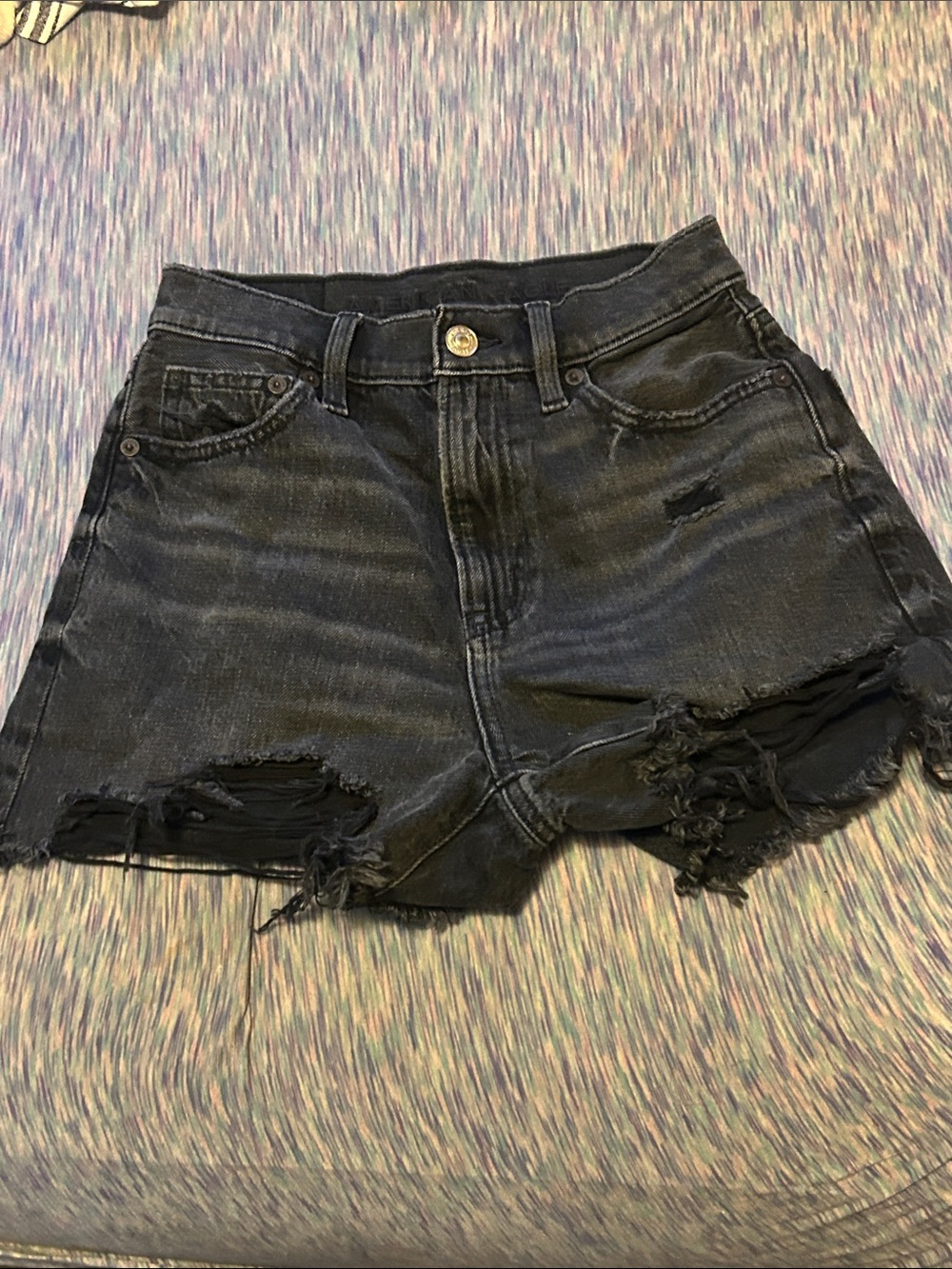 American Eagle High-Waist Distressed Black Denim Shorts